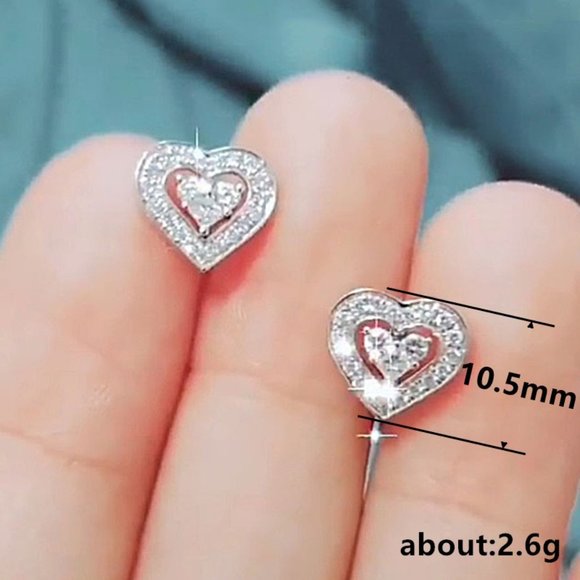 🍁925 Silver Plated New Arrival CZ Heart Shaped Earings, MARR9349 - Picture 5 of 6